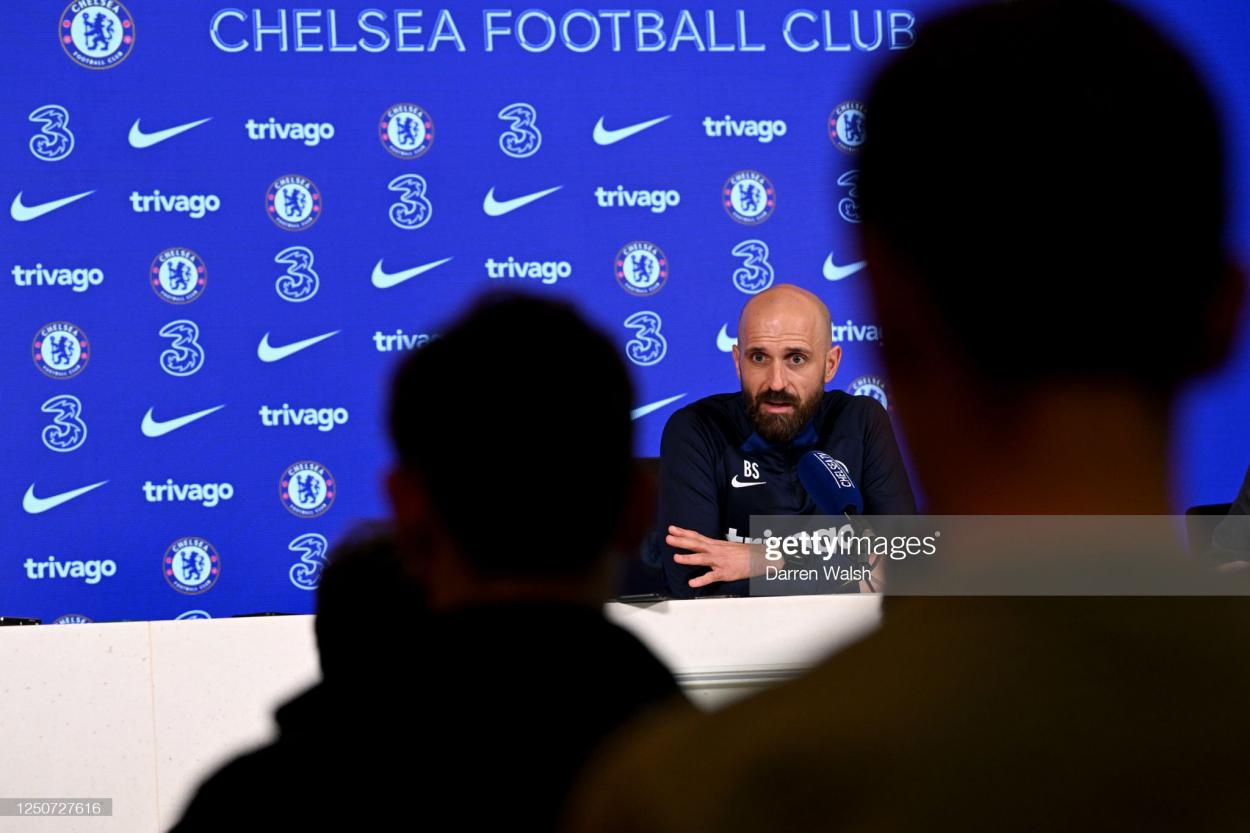 Bruno Saltor faced the media on Monday afternoon (Photo by Darren Walsh/Chelsea FC via Getty Images)
