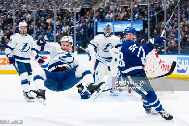 Michael Bunting hits Erik Cermak during Game 1/Photo: Michael Chichom/Getty Images