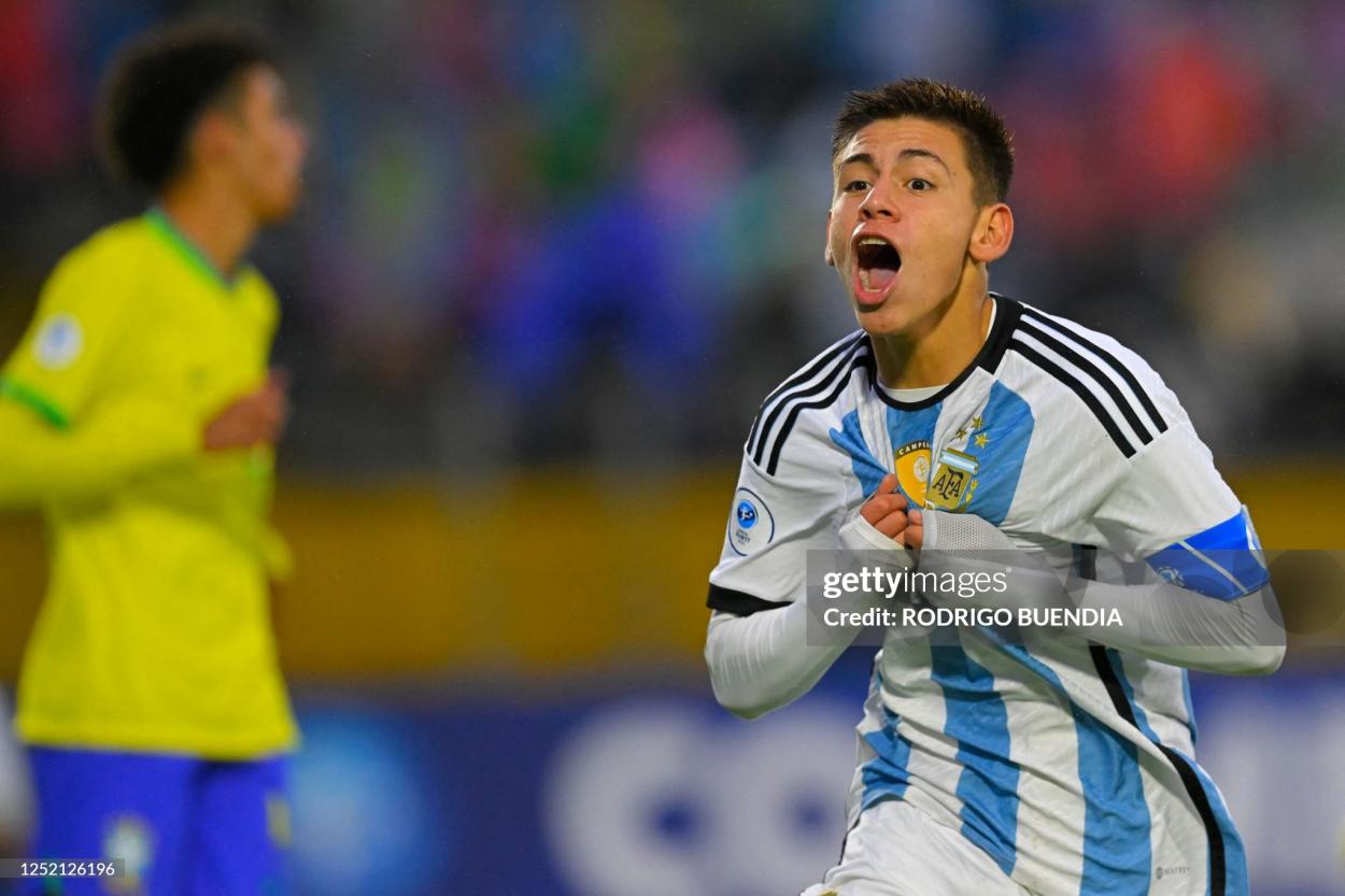 Echeverri scored five goals for Argentina at the U-17 World Cup, including a hat-trick against Brazil, and was voted third best player of the tournament (Photo by RODRIGO BUENDIA/AFP via Getty Images)