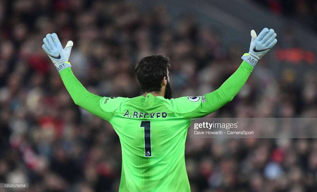 Alisson in action vs Fulham (Image by Dave Howarth - CameraSport/Getty Images)
