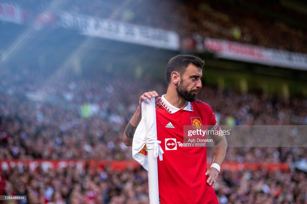 MANCHESTER, ENGLAND - MAY 13: Bruno Fernandes of Manchester United in action during the Premier League match between Manchester United and Wolverhampton Wanderers at Old Trafford on May 13, 2023 in Manchester, England. (Photo by Ash Donelon/Manchester United via Getty Images)