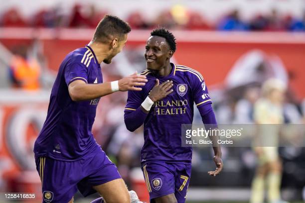 Ivan Angulo (r.) celebrates with a teammate after scoring the opening goal in Orlando's victory/Photo: Ira L. Black - Corbis/Getty Images