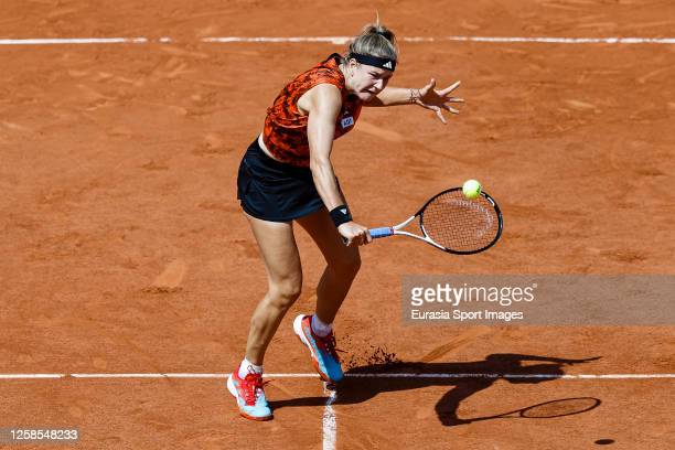 Muchova hits one of her many volleys in the semifinal classic/Photo: Antonio Borga/Eurasia Sport Images/Getty Images