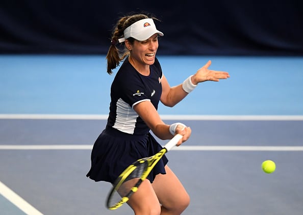 Johanna Konta lost her opening match at the Battle of the Brits, with Hogstedt watching on (Image: Alex Davidson)