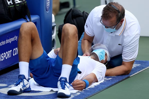 Djokovic received medical treatment in the second set (Image: Matthew Stockman)