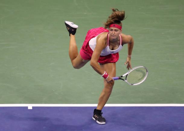 Muchova serves during her first-round victory/Photo: Matthew Stockman/Getty Images