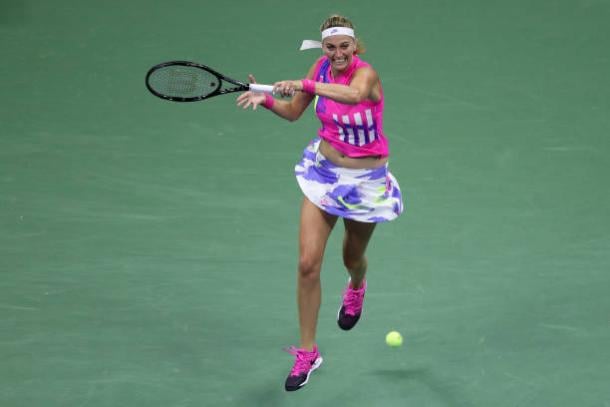 Kvitova hits a forehand during her third-round victory/Photo: Matthew Stockman/Getty Images 