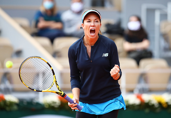 Collins reacts to taking the second set (Photo: Julian Finney)