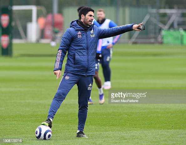 Arsenal manager Mikel Arteta during a training session at London Colney on March 20, 2021 in St Albans, England. (Photo by Stuart MacFarlane/Arsenal FC via Getty Images)