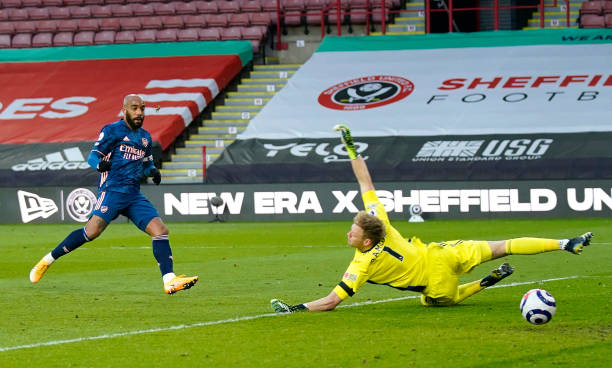 Alex Lacazette on target against Ramsdale last year (Photo by Tim Keeton via Getty Images)