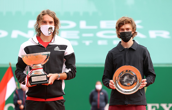 Their last clay-court meeting, Tsitsipas defeated Rublev for the Monte Carlo title last year (Alexander Hassenstein/Getty Images)