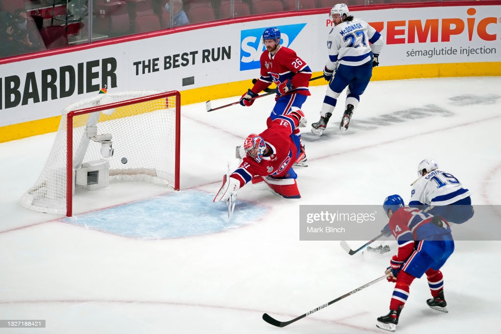 Barclay Goodrow ties the game for Tampa Bay in the second period/Photo: Mark Blinch/Getty Images