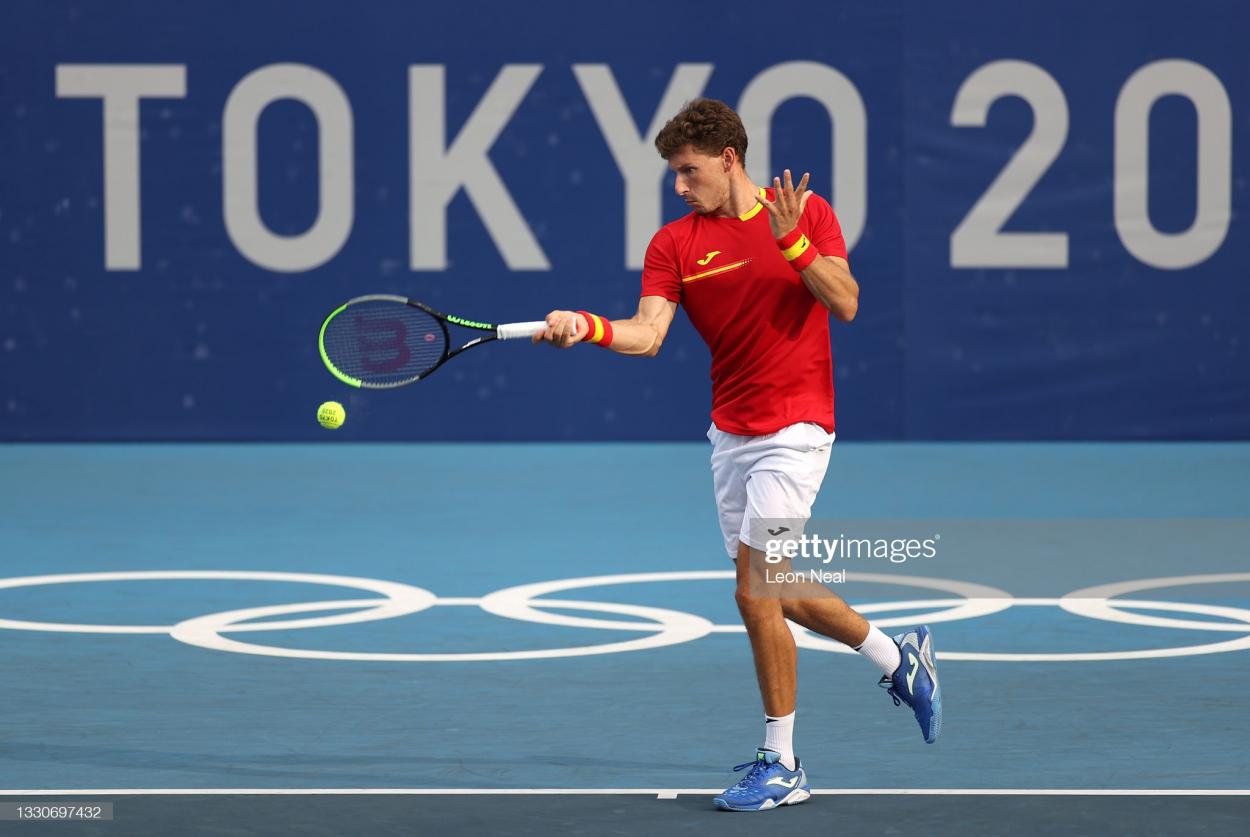 Carreno Busta hits a forehand during his second-round victory/Photo: Leon Neal/Getty Images