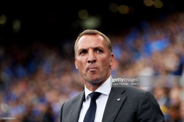 LEICESTER, ENGLAND - AUGUST 14: Brendan Rodgers, Manager of Leicester City looks on ahead of the Premier League match between Leicester City and <strong><a  data-cke-saved-href='https://www.vavel.com/en/football/2021/08/13/leicester-city/1082019-leicester-city-vs-wolverhampton-wanderers-leicester-city-predicted-line-up.html' href='https://www.vavel.com/en/football/2021/08/13/leicester-city/1082019-leicester-city-vs-wolverhampton-wanderers-leicester-city-predicted-line-up.html'>Wolverhampton Wanderers</a></strong> at The King Power Stadium on August 14, 2021 in Leicester, England. (Photo by Jack Thomas - WWFC/Wolves via Getty Images)