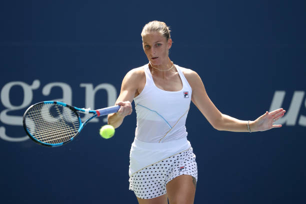 Pliskova hits a forehand during her first-round victory/Photo: Al Bello/Getty Images