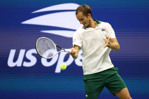 Medvedev hits a forehand during his second-round victory/Photo: Matthew Stockman/Getty Images