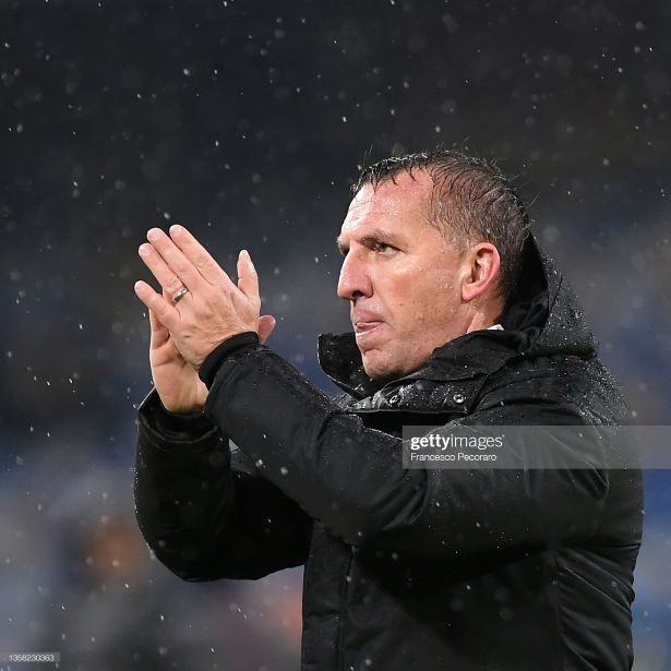 NAPLES, ITALY - DECEMBER 09: Brendan Rodgers Leicester City coach during the UEFA Europa League group C match between SSC Napoli and Leicester City at Stadio Diego Armando Maradona on December 09, 2021 in Naples, Italy. (Photo by Francesco Pecoraro/Getty Images)