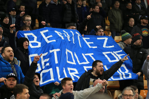 ''Benítez, get out of our club''. El mensaje de los aficionados 'toffees' / Foto: Getty Images