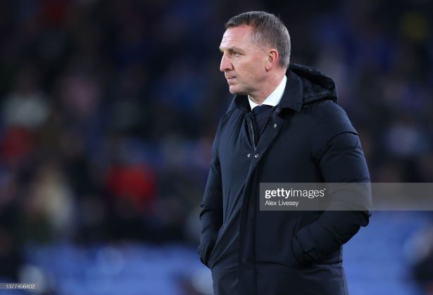 BURNLEY, ENGLAND - MARCH 01: Brendan Rodgers the manager of Leicester City during the Premier League match between Burnley and Leicester City at Turf Moor on March 01, 2022 in Burnley, England. (Photo by Alex Livesey/Getty Images)