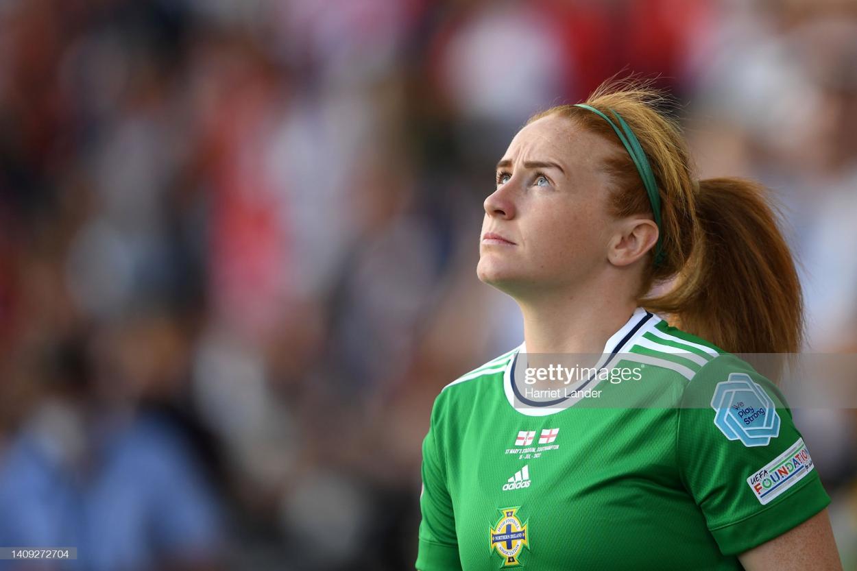 Furness featured for <strong><a  data-cke-saved-href='https://www.vavel.com/en/football/2021/02/09/womens-football/1058718-hege-riise-names-her-first-lionesses-squad.html' href='https://www.vavel.com/en/football/2021/02/09/womens-football/1058718-hege-riise-names-her-first-lionesses-squad.html'>Northern Ireland</a></strong> during Euro 2022 (Photo by Harriet Lander/Getty Images)