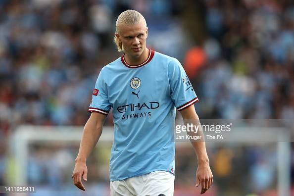 Photo by Jan Kruger - The FA/GettyImages. Erling Haaland on his debut in the Community Shield.