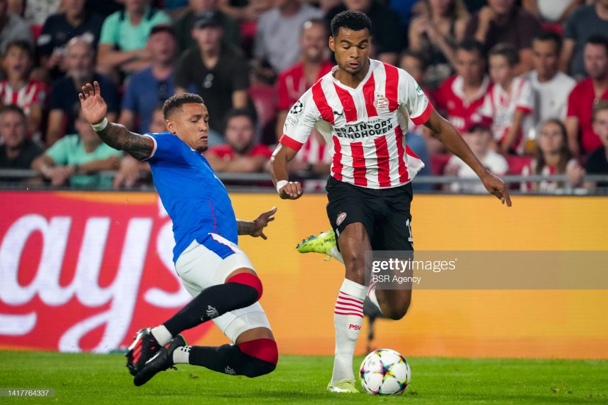 Cody Gakpo in Champions League action against Rangers in the play-offs (Photo: Geert van Erven/BSR Agency/GETTY Images)