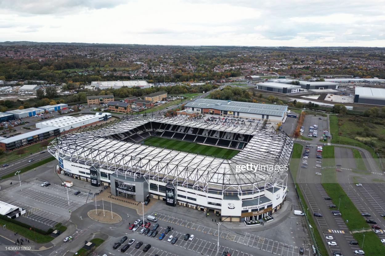 Pride Park Stadium, home of <strong><a  data-cke-saved-href='https://www.vavel.com/en/football/2023/01/24/1135601-exeter-city-vs-barnsley-league-one-preview-gameweek-28-2023.html' href='https://www.vavel.com/en/football/2023/01/24/1135601-exeter-city-vs-barnsley-league-one-preview-gameweek-28-2023.html'>Derby County</a></strong> (Michael Regan, Getty Images)