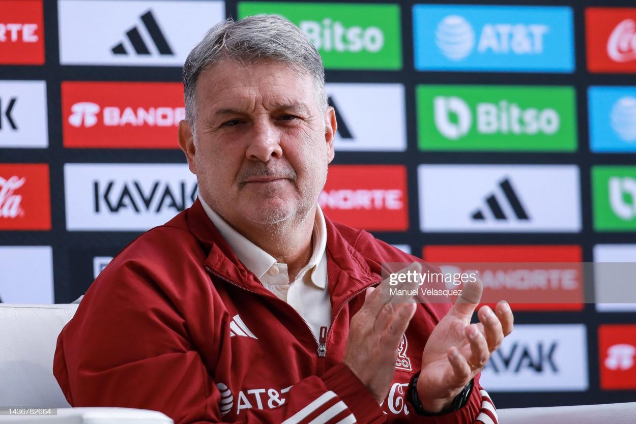 TOLUCA, MEXICO - OCTOBER 26: <strong><a  data-cke-saved-href='https://www.vavel.com/en/international-football/2013/07/21/spain-la-liga/251367-getting-to-know-gerardo-martino.html' href='https://www.vavel.com/en/international-football/2013/07/21/spain-la-liga/251367-getting-to-know-gerardo-martino.html'>Gerardo Martino</a></strong> head coach of Mexico gestures during the announcement of Mexico's provisional squad for the FIFA <strong><a  data-cke-saved-href='https://www.vavel.com/en/international-football/2022/10/15/1126438-tunisia-world-cup-2022-preview-can-jalel-kadri-make-tunisian-history.html' href='https://www.vavel.com/en/international-football/2022/10/15/1126438-tunisia-world-cup-2022-preview-can-jalel-kadri-make-tunisian-history.html'>World Cup</a></strong> Qatar 2022 at FEMEXFUT Headquarters on October 26, 2022 in Toluca, Mexico. The final list will be announced on November 14 with Martino reducing the number from 31 to 26 players. (Photo by Manuel Velasquez/Getty Images)