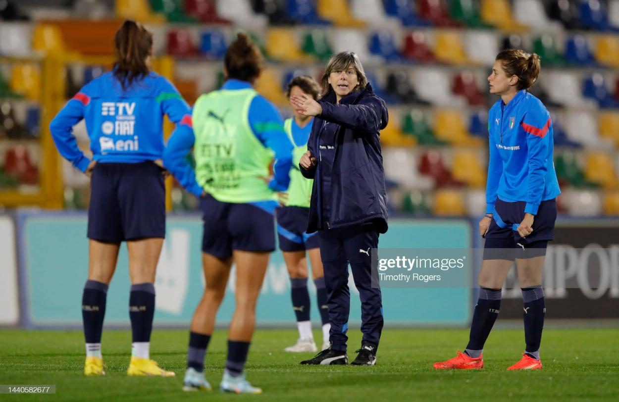 Milena Bertolini during the Italy Women Training Session/Press Conference at Stadio Guido Teghil on November 10, 2022 in Lignano Sabbiadoro, Italy. (Photo by Timothy Rogers/Getty Images)
