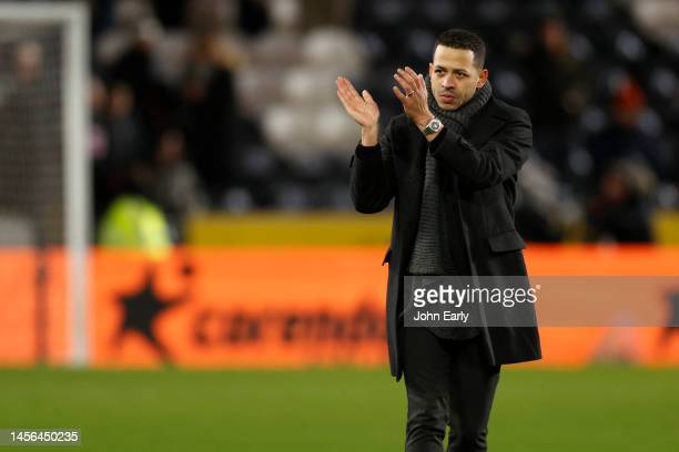 Hull City Head Coach Liam Rosenior applauds fans. (Photo by John Early/Getty Images)