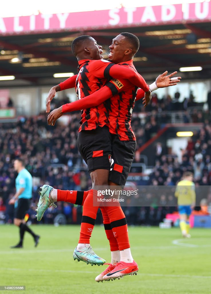 Dango Ouattarra celebrates the first goal against <strong><a  data-cke-saved-href='https://www.vavel.com/en/football/2023/01/22/premier-league/1135493-oneil-disappointed-despite-bournemouth-heading-in-right-direction.html' href='https://www.vavel.com/en/football/2023/01/22/premier-league/1135493-oneil-disappointed-despite-bournemouth-heading-in-right-direction.html'>Nottingham Forest</a></strong> - Michael Steele