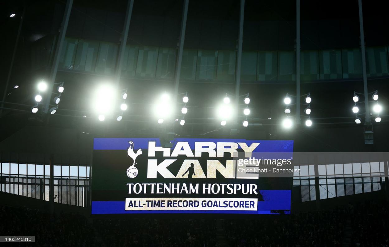 A message of congratulations for <strong><a  data-cke-saved-href='https://www.vavel.com/en/football/2023/01/13/premier-league/1134443-antonio-conte-harry-kane-north-london-derby.html' href='https://www.vavel.com/en/football/2023/01/13/premier-league/1134443-antonio-conte-harry-kane-north-london-derby.html'>Harry Kane</a></strong> at the <strong><a  data-cke-saved-href='https://www.vavel.com/en/football/2023/02/05/1136858-sheffield-united-vs-wrexham-pre-match-analysis.html' href='https://www.vavel.com/en/football/2023/02/05/1136858-sheffield-united-vs-wrexham-pre-match-analysis.html'>Tottenham Hotspur</a></strong> Stadium (Photo by Chloe Knott - Danehouse/Getty Images)