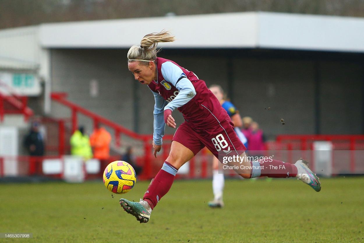 Jordan Nobbs scores against Brighton. (Photo by Charlie Crowhurst - The FA/The FA via Getty Images)