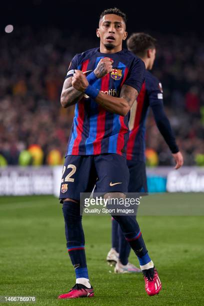 Raphinha celebrates his goal against Barcelona - Quality Sport Images