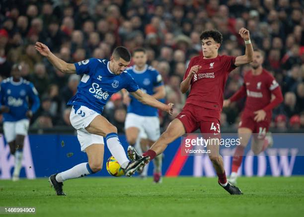 Stefan Bajcetic battles with Conor Coady in the Merseyside derby (Photo: Visionhaus/GETTY Images)