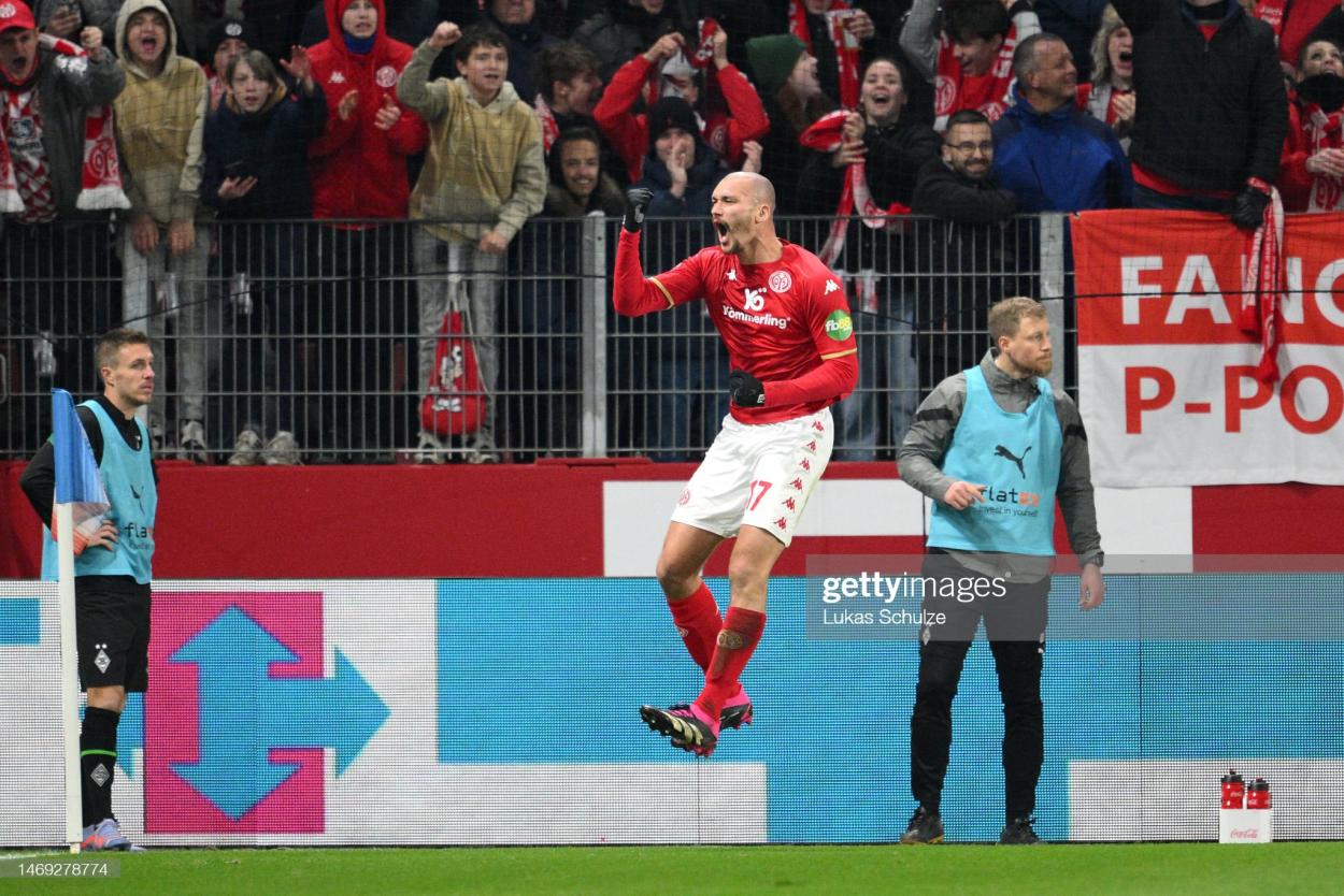 Ludovic Ajorque celebrating his goal (Photo by Lukas Schulze/Getty Images)