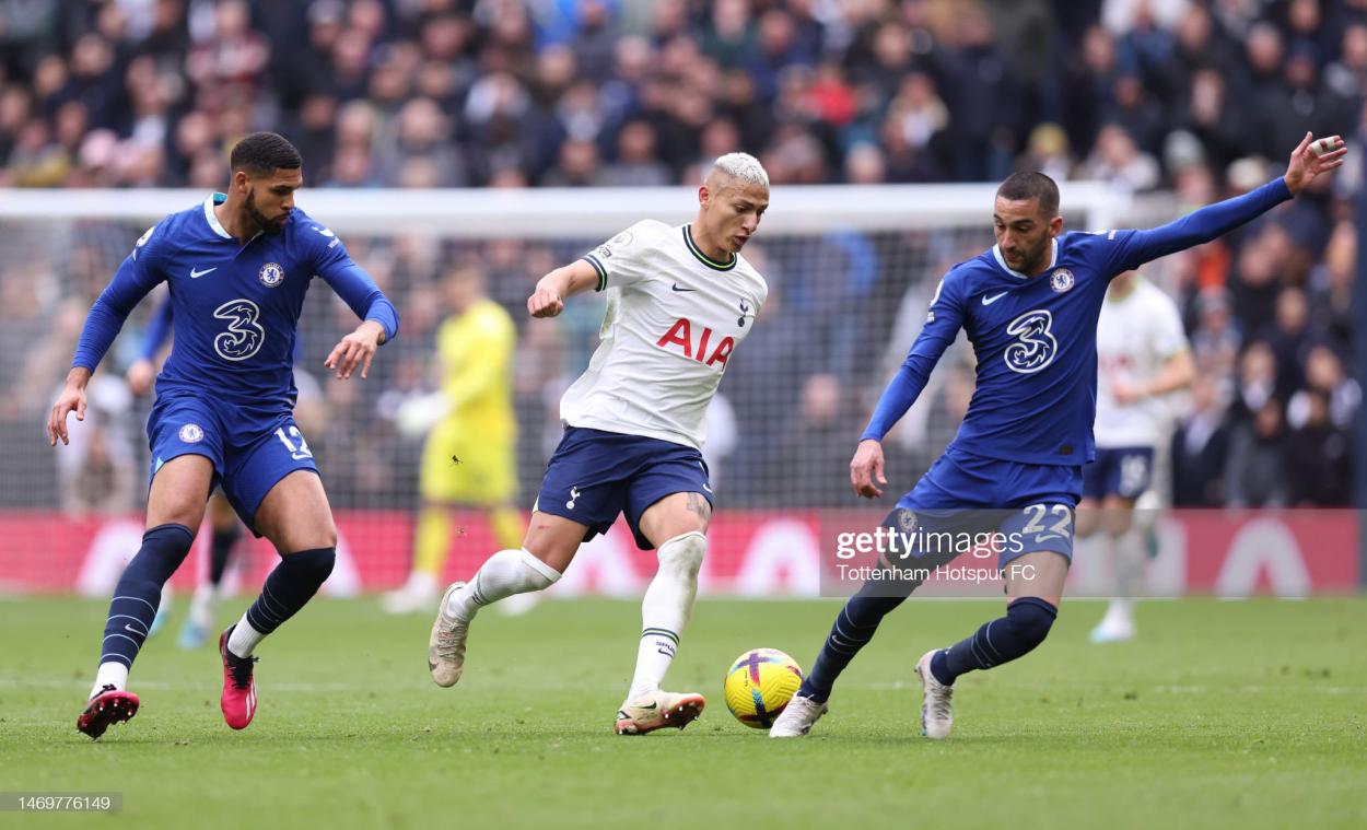 Richarlison in action against Chelsea.  (Photo by Tottenham Hotspur FC/Tottenham Hotspur FC via Getty Images)