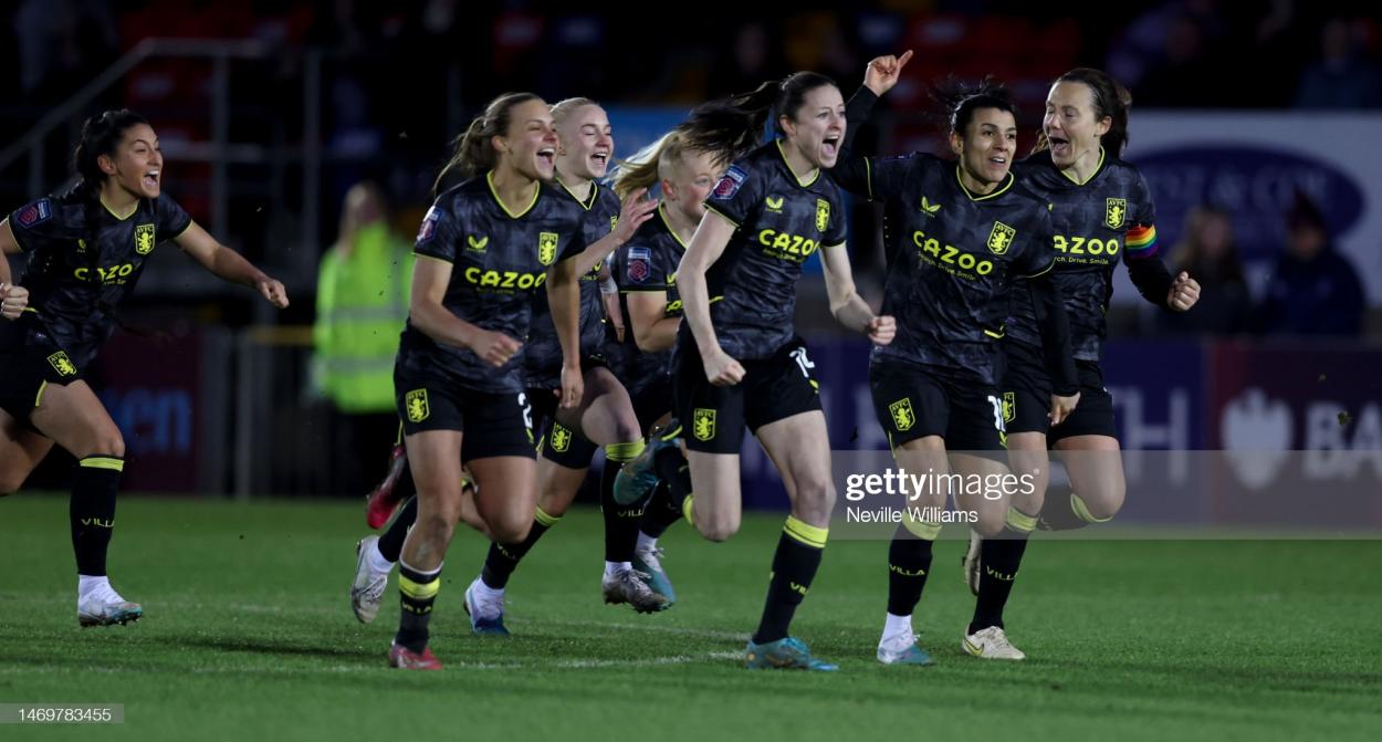 <b><a  data-cke-saved-href='https://www.vavel.com/en/data/aston-villa' href='https://www.vavel.com/en/data/aston-villa'>Aston Villa</a></b> women's team beat West Han United women's team on penalties during the Vitality Women's FA Cup match between West Ham United Women and <strong><a  data-cke-saved-href='https://www.vavel.com/en/football/2023/01/20/womens-football/1135178-manchester-city-vs-aston-villa-wsl-preview-gameweek-12-2023.html' href='https://www.vavel.com/en/football/2023/01/20/womens-football/1135178-manchester-city-vs-aston-villa-wsl-preview-gameweek-12-2023.html'>Aston Villa</a></strong> Women at Chigwell Construction Stadium on February 26, 2023 in Dagenham, England. (Photo by Neville Williams/<strong><a  data-cke-saved-href='https://www.vavel.com/en/football/2023/01/20/womens-football/1135178-manchester-city-vs-aston-villa-wsl-preview-gameweek-12-2023.html' href='https://www.vavel.com/en/football/2023/01/20/womens-football/1135178-manchester-city-vs-aston-villa-wsl-preview-gameweek-12-2023.html'>Aston Villa</a></strong> FC via Getty Images)