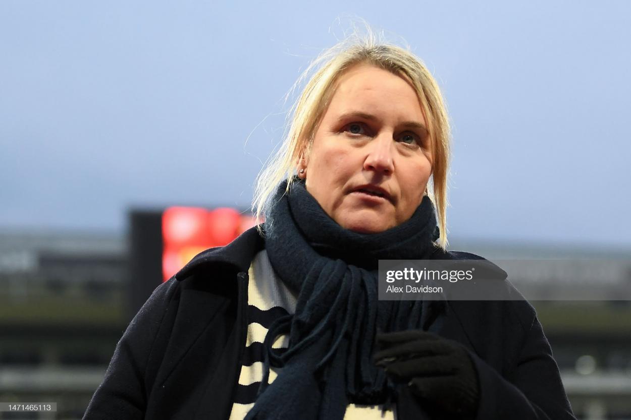 Emma Hayes, Manager of Chelsea, looks on following the FA Women's Continental Tyres <strong><a  data-cke-saved-href='https://www.vavel.com/en/football/2023/03/05/womens-football/1139688-arsenal-vs-liverpool-womens-super-league-preview-2023.html' href='https://www.vavel.com/en/football/2023/03/05/womens-football/1139688-arsenal-vs-liverpool-womens-super-league-preview-2023.html'>League Cup</a></strong> Final match between Chelsea and Arsenal at Selhurst Park on March 05, 2023 in London, England. (Photo by Alex Davidson/Getty Images)