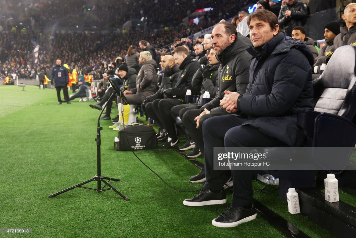 Antonio Conte and his coaching staff. (Photo by Tottenham Hotspur FC/Tottenham Hotspur FC via Getty Images)