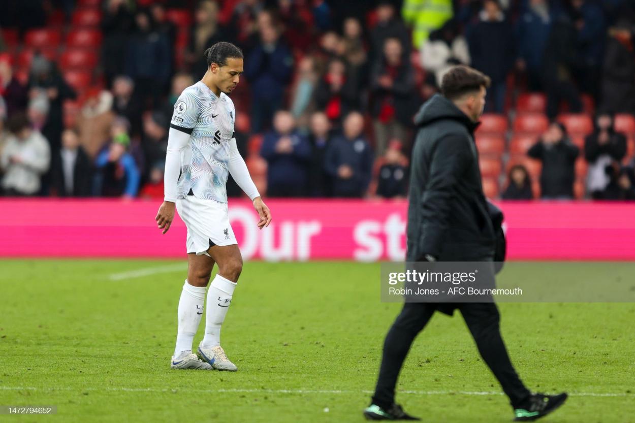 Virgil Van Dijk visibly disappointed after the defeat to Bournemouth (Photo: Robin Jones/AFC Bournemouth via GETTY Images)