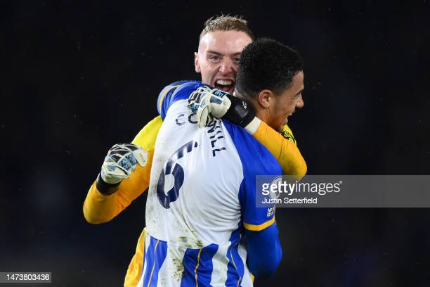 <strong><a  data-cke-saved-href='https://www.vavel.com/en/football/2023/01/15/premier-league/1134684-4-things-we-learnt-from-brighton-vs-liverpool.html' href='https://www.vavel.com/en/football/2023/01/15/premier-league/1134684-4-things-we-learnt-from-brighton-vs-liverpool.html'>Levi Colwill</a></strong> and <strong><a  data-cke-saved-href='https://www.vavel.com/en/football/2023/03/12/premier-league/1140444-leeds-united-2-2-brighton-player-ratings.html' href='https://www.vavel.com/en/football/2023/03/12/premier-league/1140444-leeds-united-2-2-brighton-player-ratings.html'>Jason Steele</a></strong> celebrate at full time - 