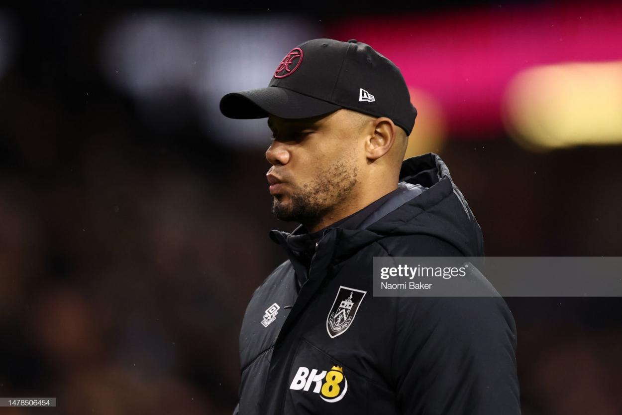 Vincent Kompany, Manager of Burnley, looks on during the Sky Bet Championship match between Burnley and Sunderland at Turf Moor on March 31, 2023 (Photo by Naomi Baker/Getty Images)