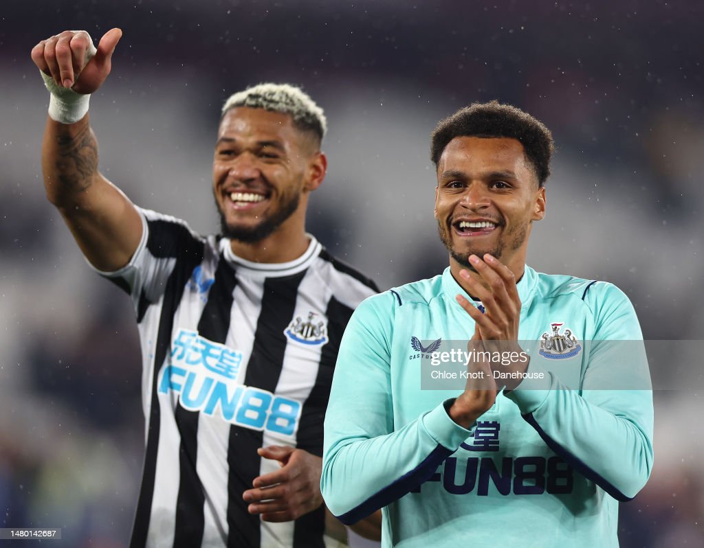 Joelinton and Jacob Murphy celebrating Newcastle's win (Photo by Chloe Knott - Danehouse via GettyImages)