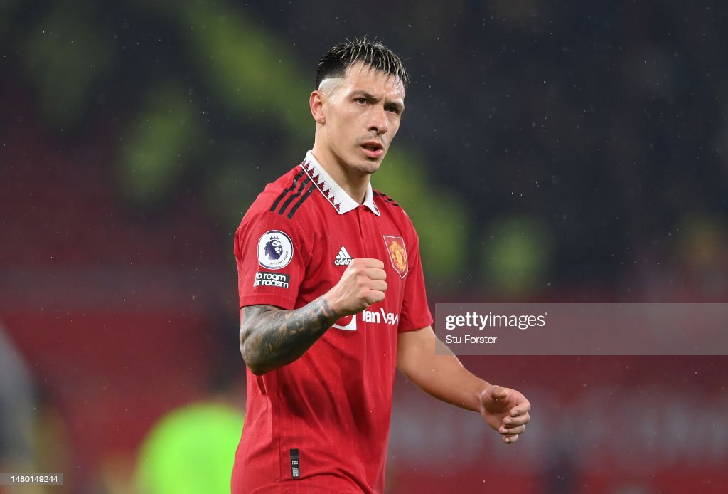 MANCHESTER, ENGLAND - APRIL 05: Manchester United player Lisandro Martinez celebrates after the Premier League match between Manchester United and Brentford FC at Old Trafford on April 05, 2023 in Manchester, England. (Photo by Stu Forster/Getty Images)