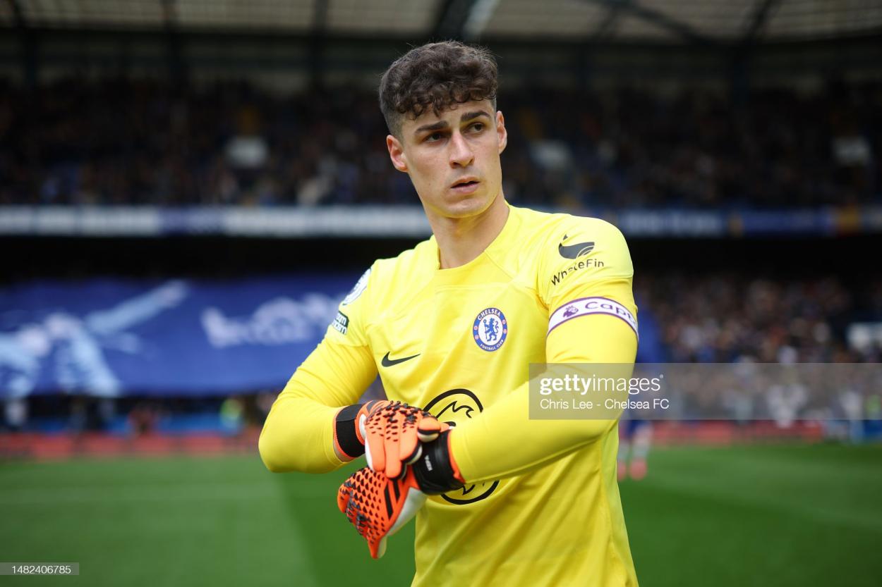Kepa Arrizabalaga captaining Chelsea as they face Brighton and Hove Albion. (Photo by Chris Lee - Chelsea FC/Chelsea FC via Getty Images)