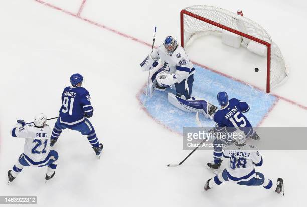 John Tavares scores one of his three goals in Toronto's Game 2 win/Photo: Claus Andersen/Getty Images