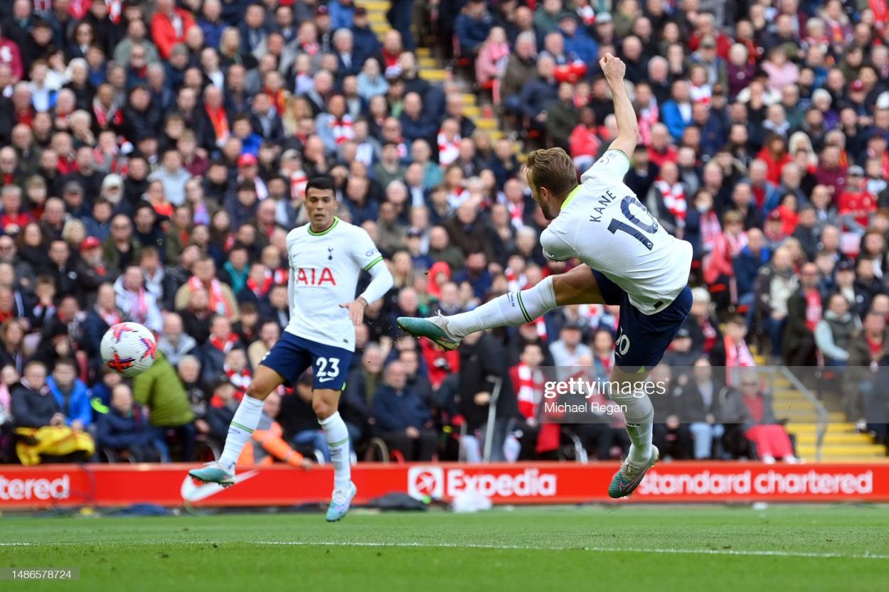 Kane pulls one back at Anfield (Image by Michael Regan/Getty Images)