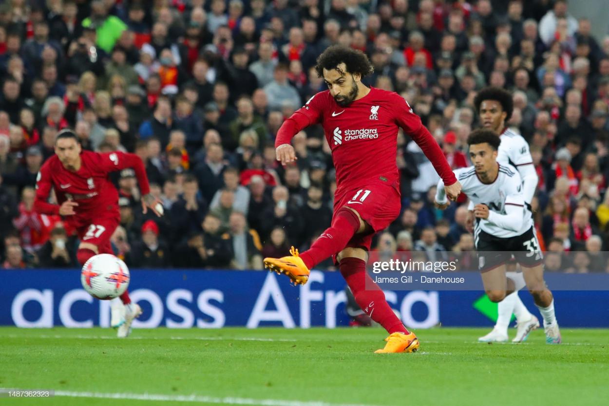 Salah converts from the spot (Image by James Gill - Danehouse/Getty Images)