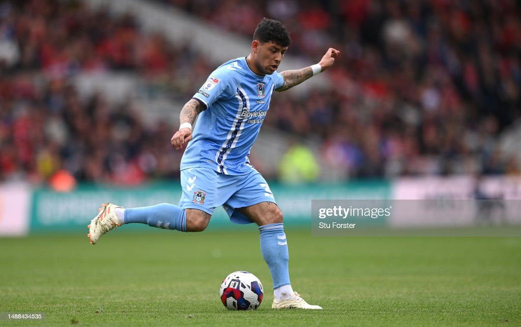 MIDDLESBROUGH, ENGLAND - MAY 08: Coventry player Gustavo Hamer in action during the Sky Bet Championship between Middlesbrough and Coventry City at Riverside Stadium on May 08, 2023 in Middlesbrough, England. (Photo by Stu Forster/Getty Images)